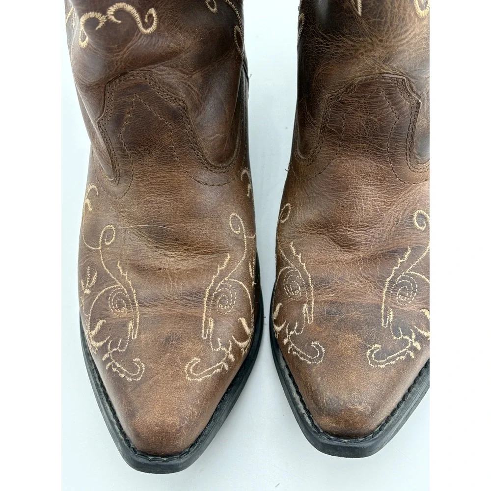 Smoky Mountain Youth Jolene Cowgirl Boots 4Y Brown Leather Snip Toe Embroidered